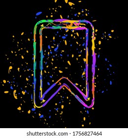 simple outline bookmark. Colored ink with splashes on black background