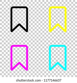 simple outline bookmark. Colored set of cmyk icons on transparent background