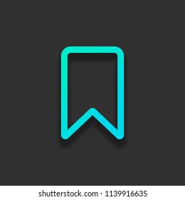 simple outline bookmark. Colorful logo concept with soft shadow on dark background. Icon color of azure ocean