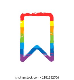 simple outline bookmark. Drawing sign with LGBT style, seven colors of rainbow (red, orange, yellow, green, blue, indigo, violet