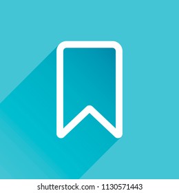 simple outline bookmark. Gray icon with long shadow in bottom left corner on blue background