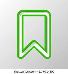 simple outline bookmark. Paper style. Cut symbol with green bold contour on shape and simple shadow