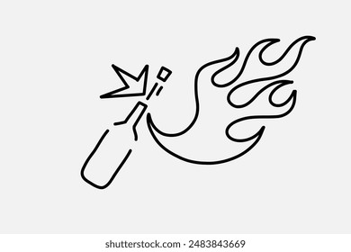 Simple outline bottle smooth lines and fire. Stylized image Vector graphics. Neon sign