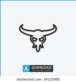 Simple outline bull skull vector icon. On white background.
