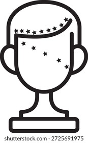 Esquema simple de un trofeo de busto o una estatua decorada con estrellas dispersas que indican reconocimiento de excelencia y Estado ganador