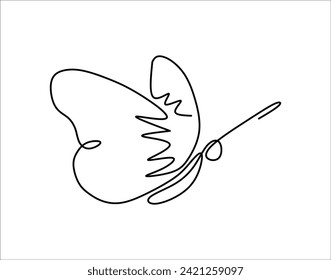 Simple Outline Of Butterfly. Continuous line Of Flying Butterfly. Beautiful Butterfly Line Art.