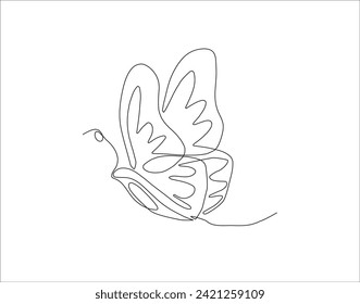 Simple Outline Of Butterfly. Continuous line Of Flying Butterfly. Beautiful Butterfly Line Art.