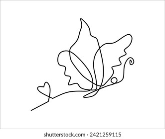 Esbozo Simple De Mariposa. Línea Continua De Mariposa Voladora. Hermosa línea de mariposa.