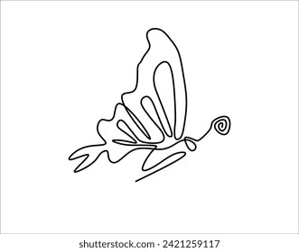 Simple Outline Of Butterfly. Continuous line Of Flying Butterfly. Beautiful Butterfly Line Art.