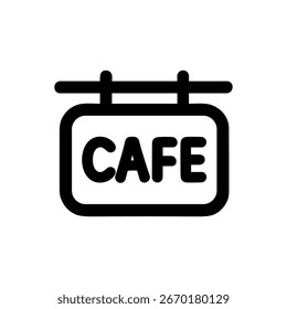 Einfache Umrisslinie Café-Zeichen Symbol schwarze Farbe auf weißem Hintergrund