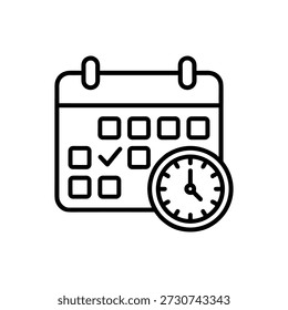 Calendario de esquema simple y símbolo de icono de recordatorio de cita de reloj