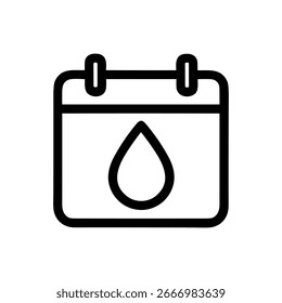 Calendario de contorno simple con forma de gota dentro del icono de atención médica