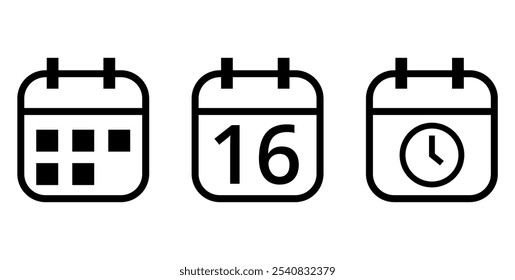 Simples esboço ícones de calendário isolados no fundo transparente, ícone de calendário com dia específico marcado, dia 16.