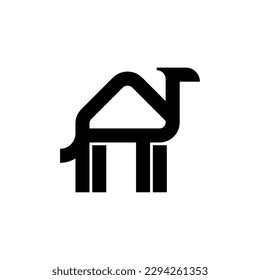 simple outline of a camel with a back like a mountain logo vector