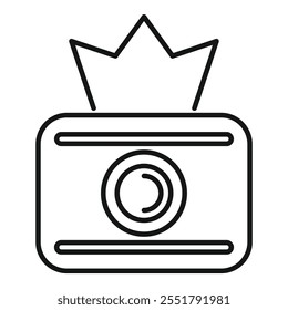Simple outline camera icon with a crown shape above representing a flash going off