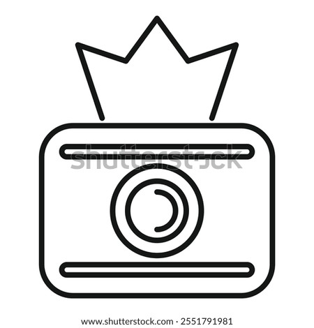 Simple outline camera icon with a crown shape above representing a flash going off