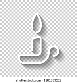 Simple outline candle icon. One line style. White icon with shadow on transparent background