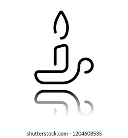 Simple outline candle icon. One line style. Black icon with mirror reflection on white background