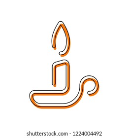 Simple outline candle icon. One line style. Isolated icon consisting of black thin contour and orange moved filling on different layers. White background