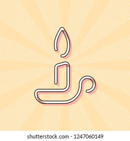 Simple outline candle icon. One line style. Vintage retro typography with offset printing effect. Dots poster with comics pop art background
