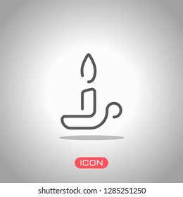 Simple outline candle icon. One line style. Icon under spotlight. Gray background
