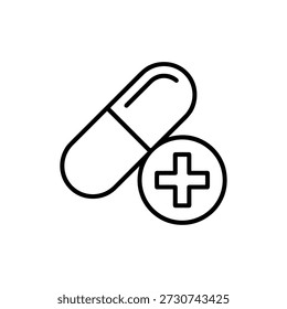 Simple Esquema Cápsula Plus Signo Icono para fines médicos o de salud