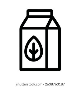 Simple Outline Cardboard Milk Carton Packaging with Leaf Icon Sign