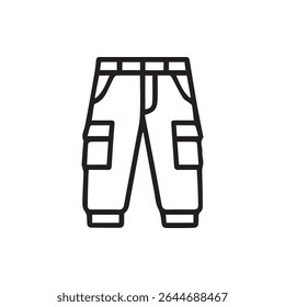 Simple outline of cargo pants featuring practical pockets perfect for casual wear adventure and everyday functionality. Suitable for graphic design and fashion needs