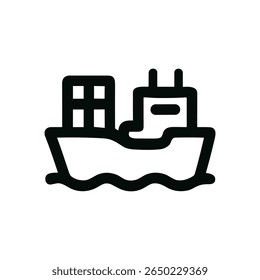 Barco de carga de contorno simple con ilustración de icono de silueta de contenedor