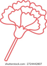 Einfache Umrisse der Nelkenblumen-Seitenansicht. Schwarz-weiße Blumenskizze, Vektorgrafik.