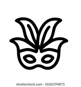 Simple Outline Carnival Mask with Feather Decoration Icon Illustration