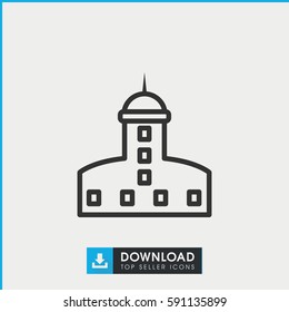 Simple outline castle vector icon. On white background.