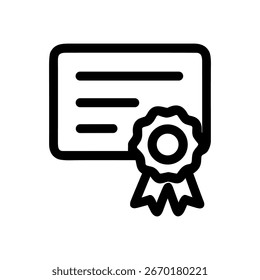 Simple Outline Certificate with Rosette Award Badge Minimalist Icon