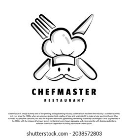 Simple outline chef logo design. Chef master logo for your business or brand