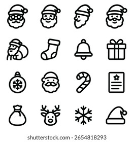 Simple Outline Christmas Holiday Element Shape Icon Set