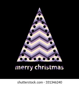 Simple outline christmas tree with chevron zigzag pattern  on black background