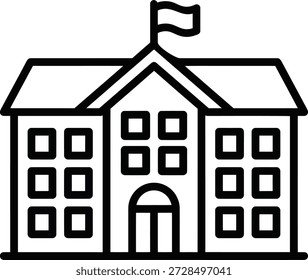 Esquema simple de un edificio escolar clásico con una silueta de bandera, disponible para la obtención de licencias comercial.