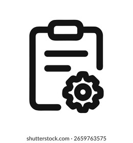 Simple Outline Clipboard with Gear Icon for Settings or Configuration
