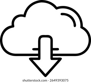 A simple outline of a cloud with an arrow pointing down, representing a download from the cloud service