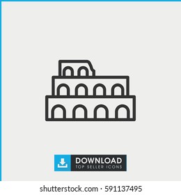 Simple outline Coliseum vector icon. On white background.