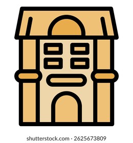 Vector de color de contorno simple de una fachada de edificio clásico con arcos y columnas
