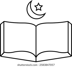 simple outline colorful quran with moon and star icon illustration design