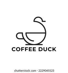 simple outline combination cup and duck logo vector