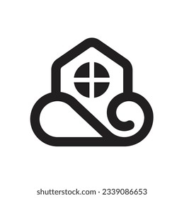 simple outline combination of house and cloud logo vector