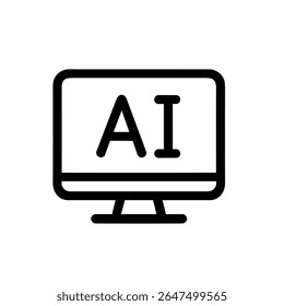 Simple Outline Computer Screen AI Initial Sign Technology Icon Element