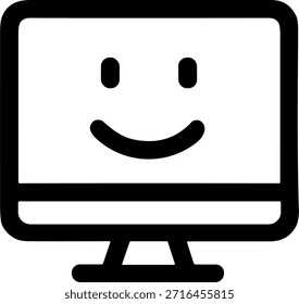 Pantalla de computadora de contorno simple con icono de cara sonriente para presentación