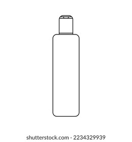 Simple outline cosmetic bottle or household cleaning supplies in minimalistic style, container for Сleaning product, Shampoo, Shower Gel icon for design. Isolated on white background