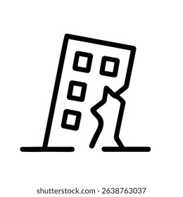 Simple Outline Cracked Building Disaster Hazard Line Style Icon Element