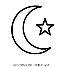 Simple Outline Crescent Moon and Star Symbol Islamic Religion Icon
