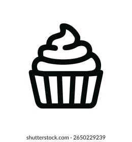 Simples Contorno Cupcake com Redemoinho de Creme no ícone de comida superior